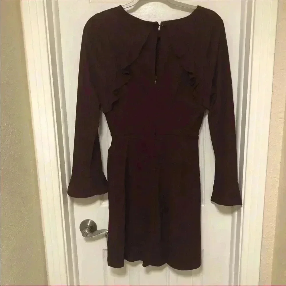 Deep Burgundy Ruffled Bell Sleeve Sheath Dress